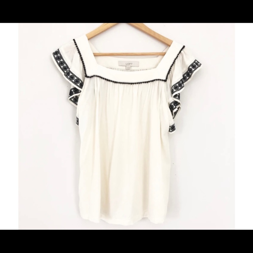 Loft Cream/Black Embroidered Flutter Sleeve